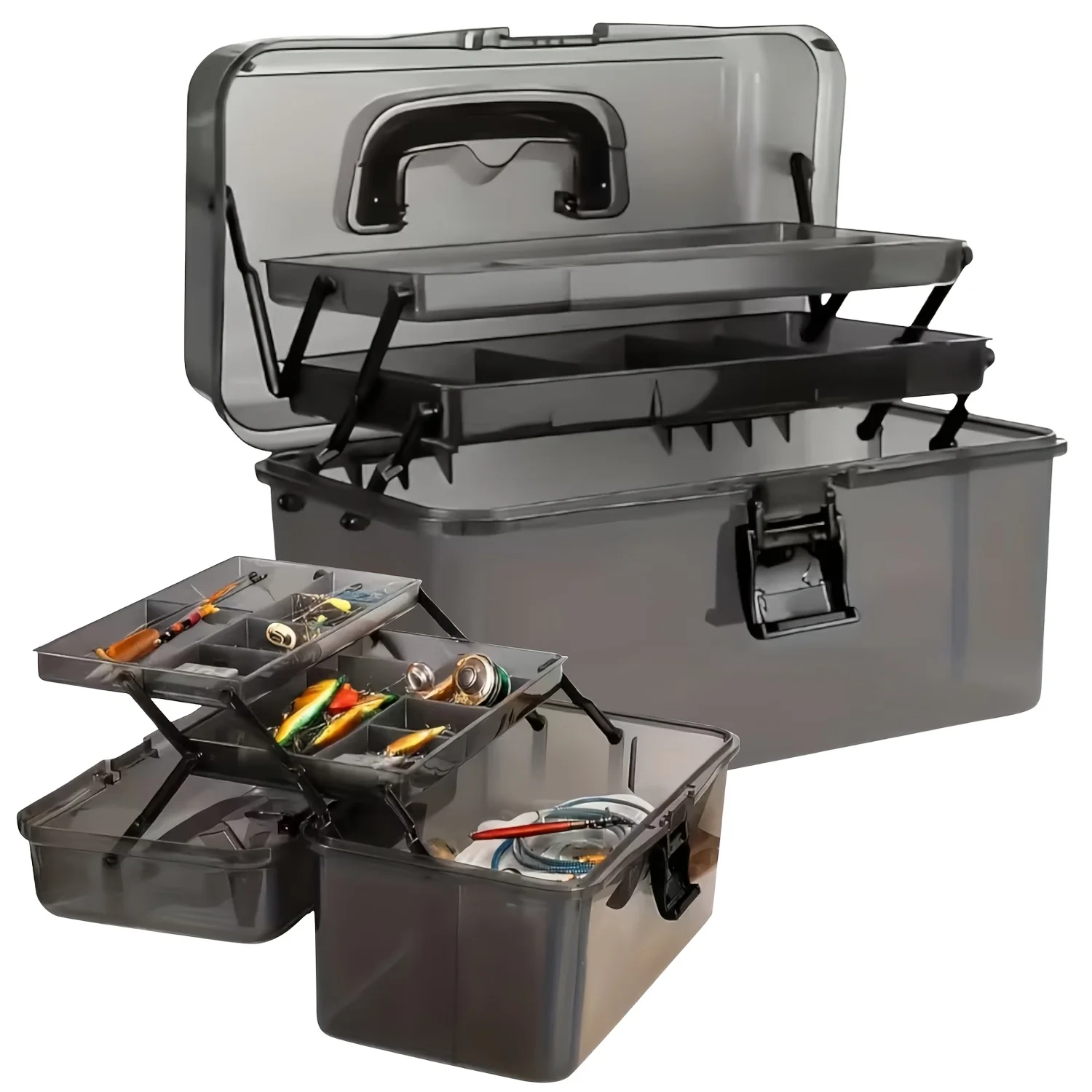 Fishing Kayak Crate - 耐久性のあるPE製釣り道具箱 | 大容量、黒色透明デザイン | 内蔵ロック、頑丈設計
